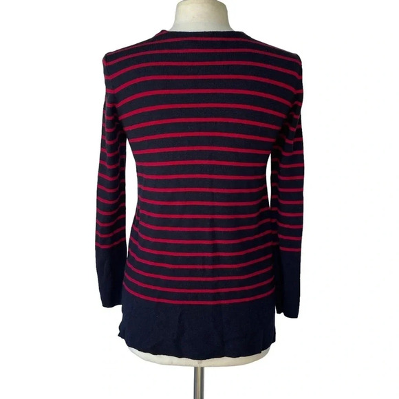 TORY BURCH Seraphina Tunic Sweater Navy Blue Red Striped Merino Wool Size S - Picture 3 of 4